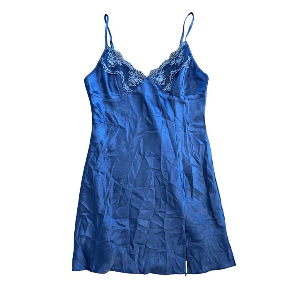 Royal Blue Satin Lace Mini Slip Dress Size S